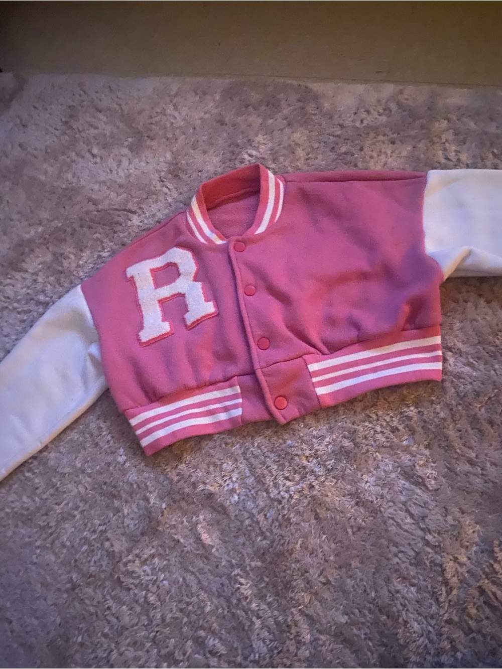 Pink Varsity Letter Cropped Jacket for Kids